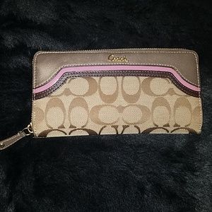 Coach tan and purple piping wallet